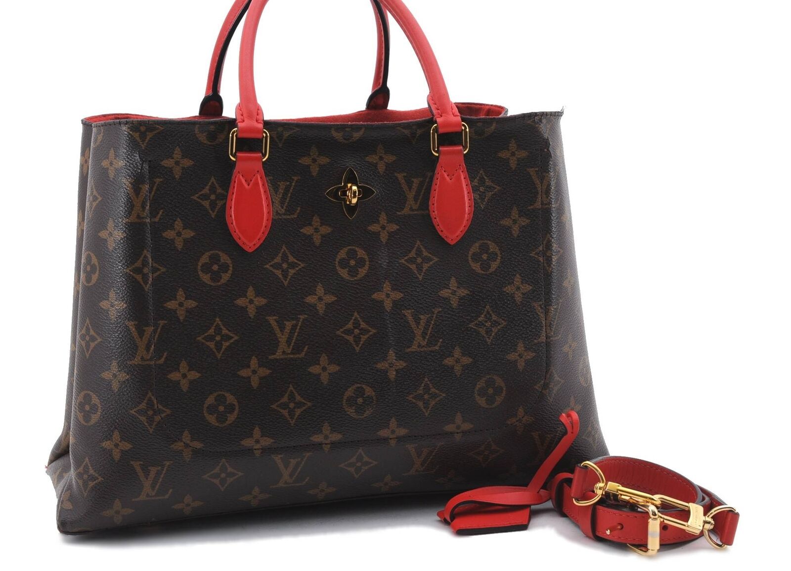 Auth LOUIS VUITTON Monogram Flower Coquelicot 2Way Hand Bag Red M43553 LV 8915B