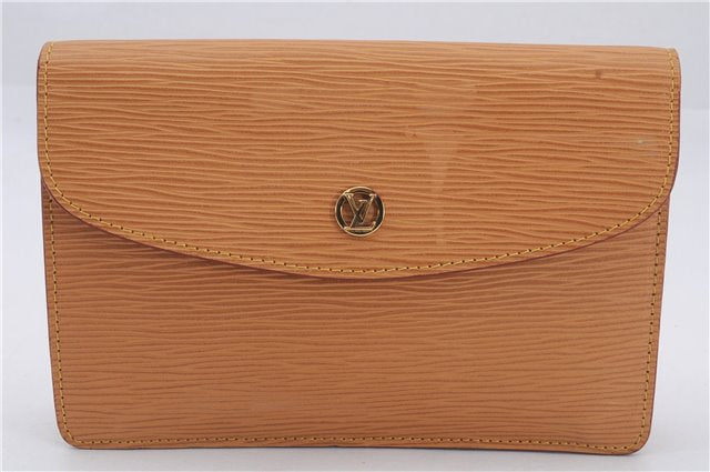Authentic Louis Vuitton Epi Montaigne 20 Clutch Bag Light Brown LV 8915D
