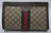 Authentic GUCCI Web Sherry Line Clutch Hand Bag Purse GG PVC Leather Brown 8918D