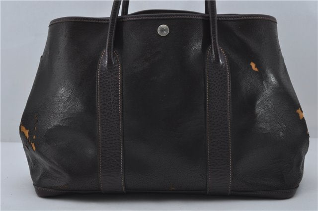 Authentic HERMES Garden Party PM Tote Hand Bag Leather Brown Junk 8920D