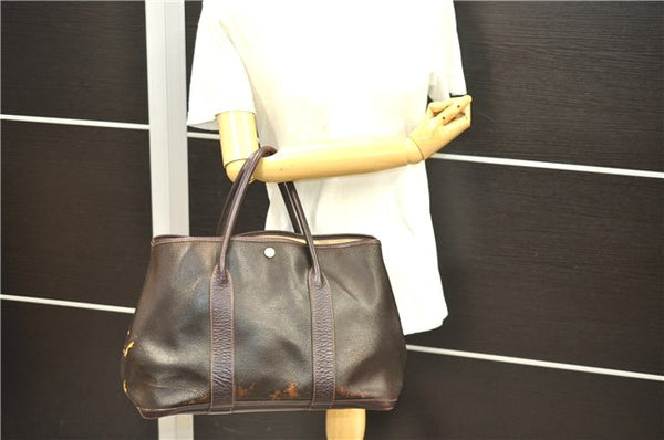Authentic HERMES Garden Party PM Tote Hand Bag Leather Brown Junk 8920D