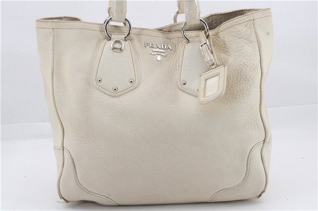 Authentic PRADA Leather 2Way Tote Hand Bag Ivory 8924D