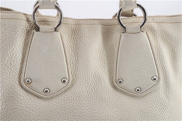 Authentic PRADA Leather 2Way Tote Hand Bag Ivory 8924D