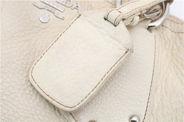 Authentic PRADA Leather 2Way Tote Hand Bag Ivory 8924D