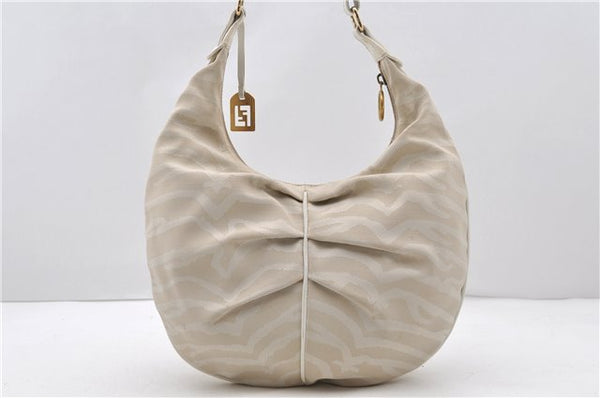 Authentic FENDI Vintage Shoulder Hand Bag Canvas Leather Ivory 8934C