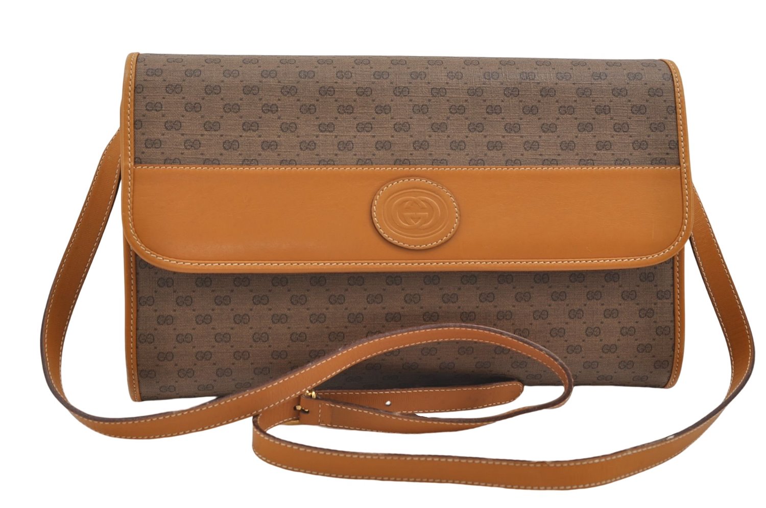 Authentic GUCCI Micro GG Shoulder Cross Body Bag PVC Leather Brown 8935D