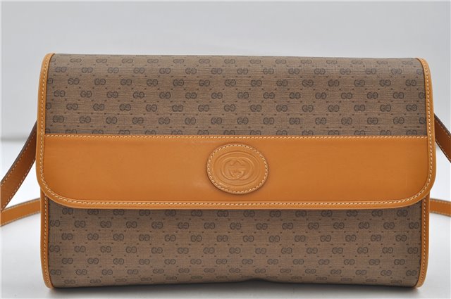 Authentic GUCCI Micro GG Shoulder Cross Body Bag PVC Leather Brown 8935D