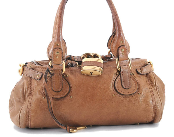 Authentic Chloe Paddington Leather Shoulder Hand Bag Brown 8937C