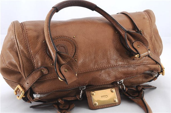 Authentic Chloe Paddington Leather Shoulder Hand Bag Brown 8937C