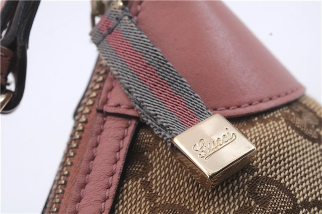 Authentic GUCCI Hand Bag Accessory Pouch GG Canvas Leather 224093 Brown 8939D