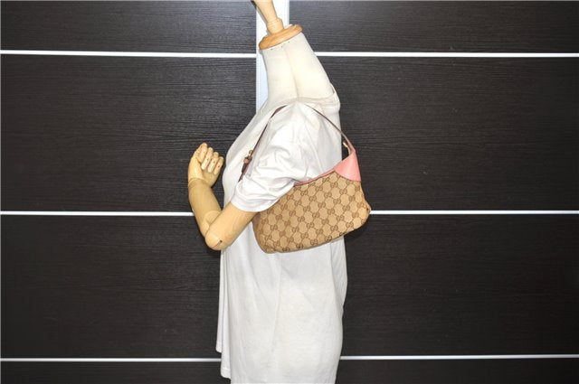 Authentic GUCCI Hand Bag Accessory Pouch GG Canvas Leather 224093 Brown 8939D