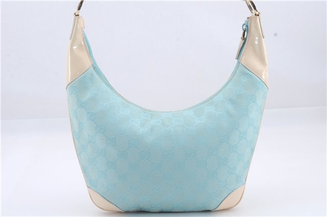 Authentic GUCCI Shoulder Hand Bag GG Canvas Enamel 0014158 Light Blue 8940D
