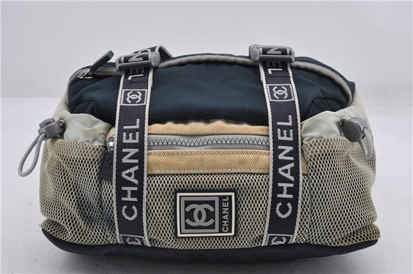 Authentic CHANEL Sports Line Nylon CC Logo Waist Bum Bag Navy Ivory 8943D