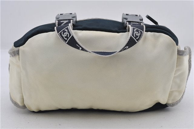 Authentic CHANEL Sports Line Nylon CC Logo Waist Bum Bag Navy Ivory 8943D