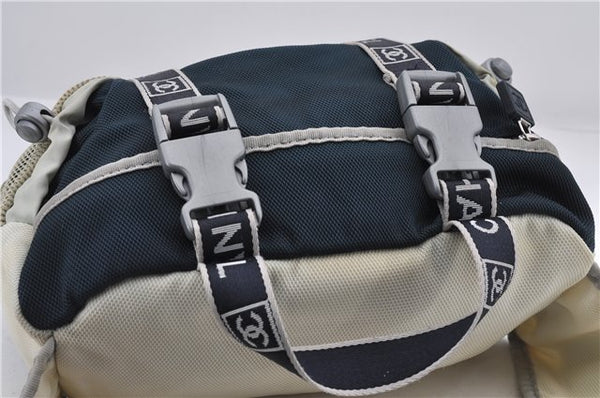 Authentic CHANEL Sports Line Nylon CC Logo Waist Bum Bag Navy Ivory 8943D