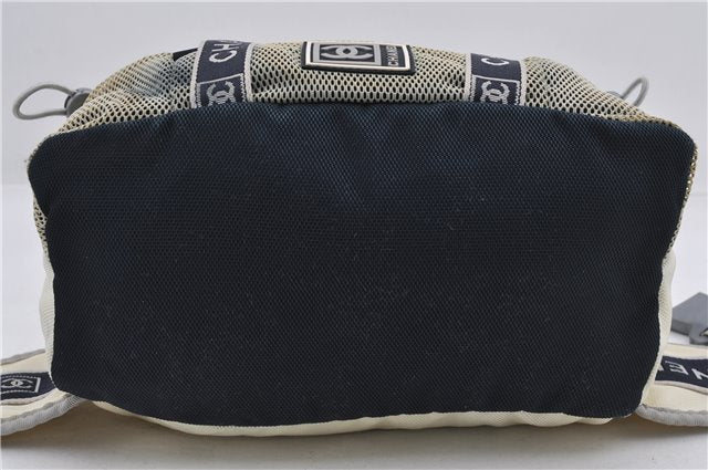 Authentic CHANEL Sports Line Nylon CC Logo Waist Bum Bag Navy Ivory 8943D