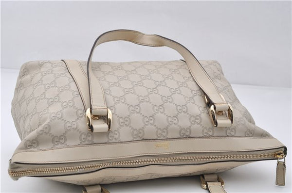 Authentic GUCCI Guccissima Abbey GG Leather Shoulder Tote Bag 141470 Ivory 8945E