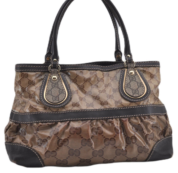 Authentic GUCCI GG Crystal Shoulder Tote Bag PVC Leather 223964 Brown 8946E