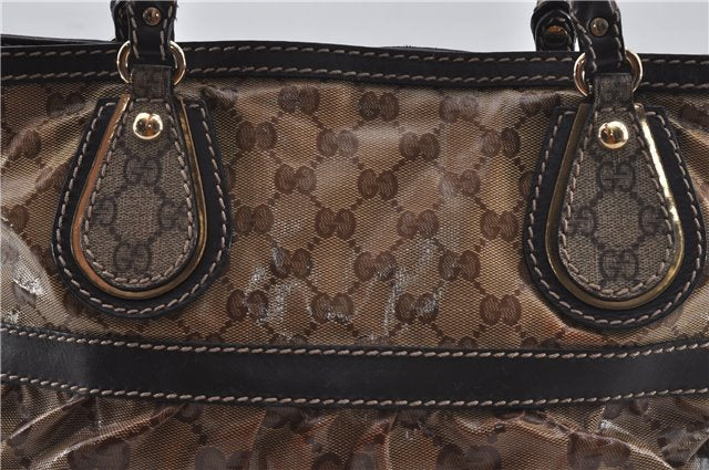 Authentic GUCCI GG Crystal Shoulder Tote Bag PVC Leather 223964 Brown 8946E