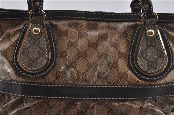 Authentic GUCCI GG Crystal Shoulder Tote Bag PVC Leather 223964 Brown 8946E