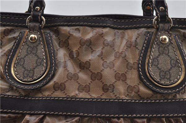 Authentic GUCCI GG Crystal Shoulder Tote Bag PVC Leather 223964 Brown 8946E