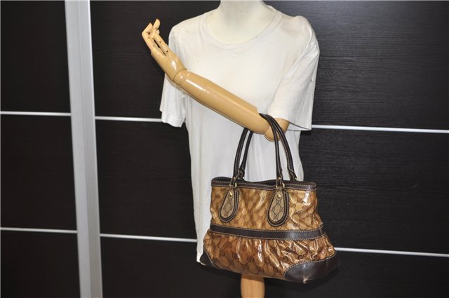 Authentic GUCCI GG Crystal Shoulder Tote Bag PVC Leather 223964 Brown 8946E