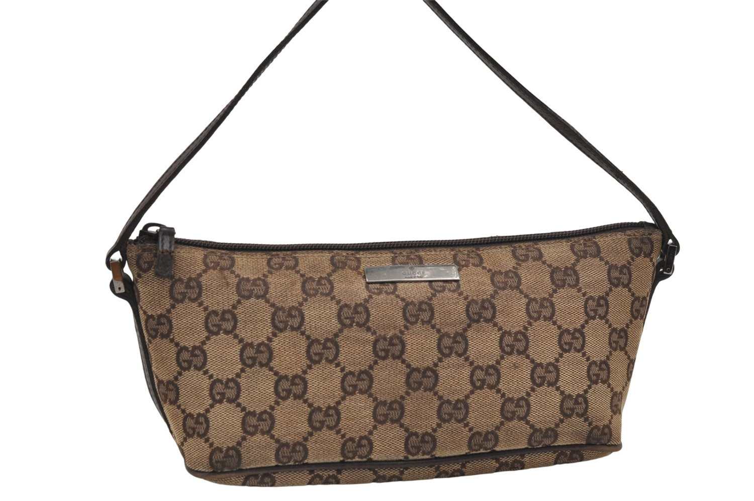 Authentic GUCCI Hand Bag Pouch Purse GG Canvas Leather 07198 Brown 8947D