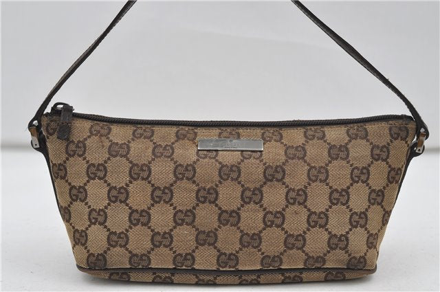 Authentic GUCCI Hand Bag Pouch Purse GG Canvas Leather 07198 Brown 8947D