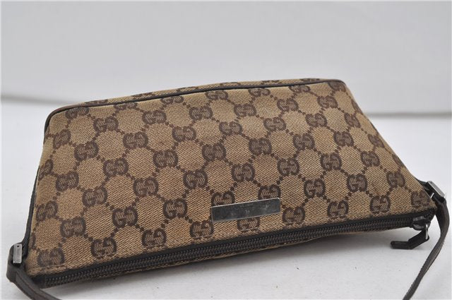 Authentic GUCCI Hand Bag Pouch Purse GG Canvas Leather 07198 Brown 8947D