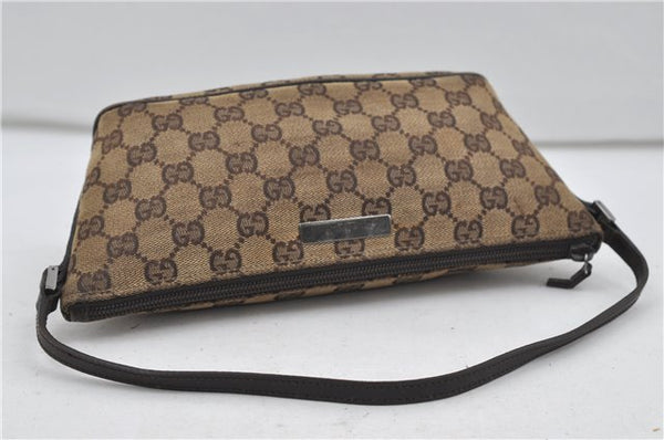 Authentic GUCCI Hand Bag Pouch Purse GG Canvas Leather 07198 Brown 8947D