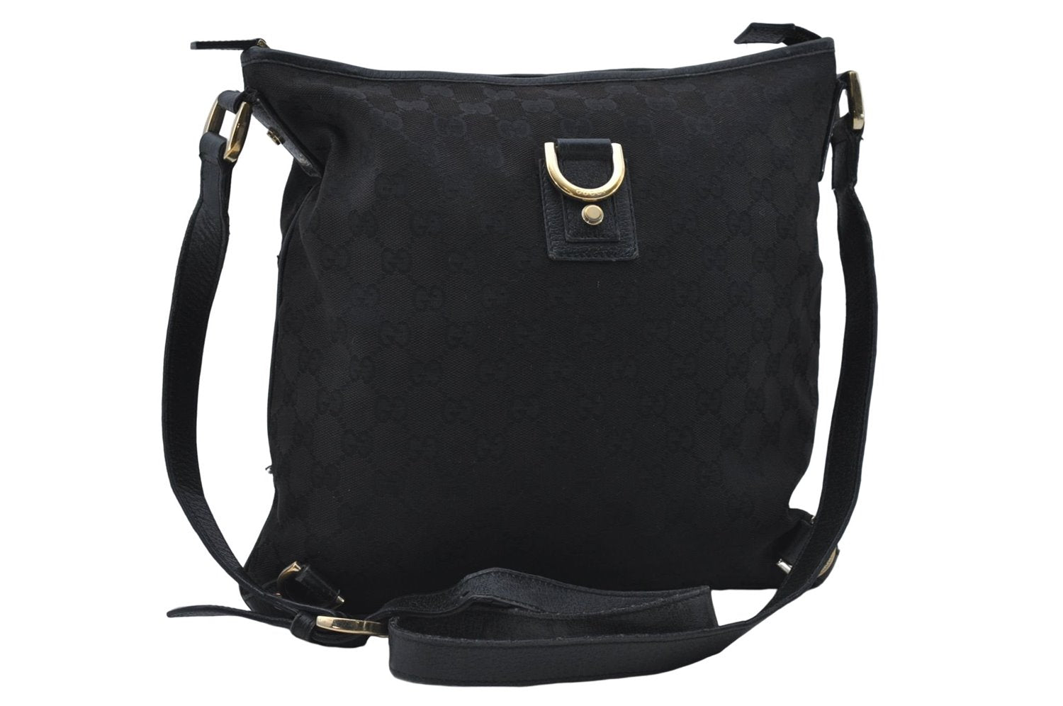 Authentic GUCCI Abbey Shoulder Cross Bag GG Canvas Leather 131326 Black 8950D