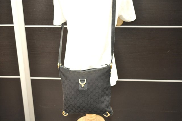 Authentic GUCCI Abbey Shoulder Cross Bag GG Canvas Leather 131326 Black 8950D