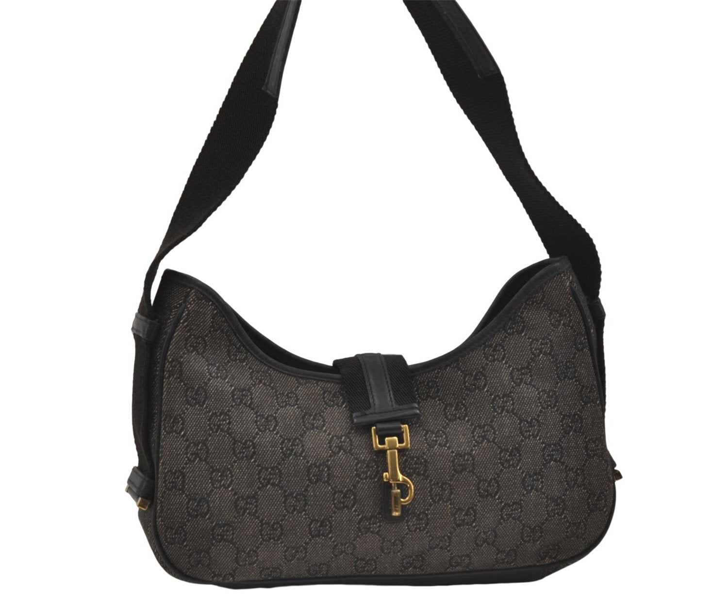 Authentic GUCCI Shoulder Hand Bag Purse GG Canvas Leather 92736 Black 8951D