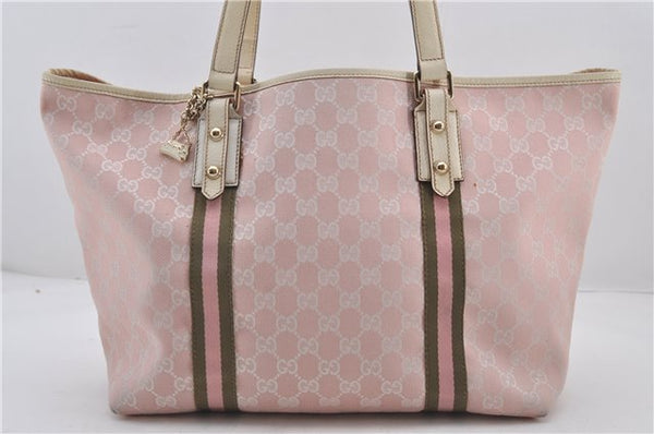 Authentic GUCCI Sherry Line Tote Bag GG Canvas Leather 139260 Pink 8969E