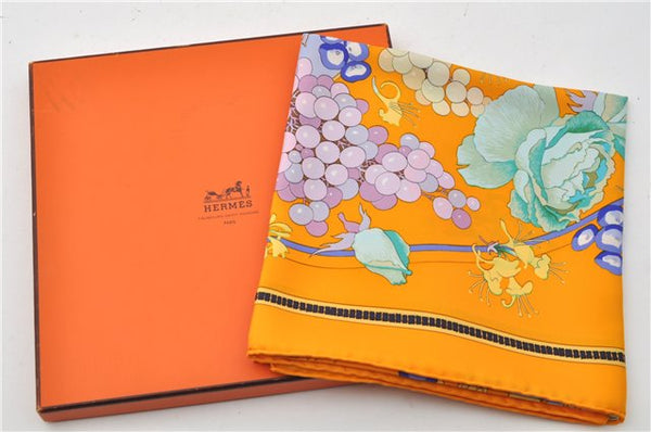 Authentic HERMES Carre 90 Scarf "MATSUZAKAYA" Silk Orange Box 8970E