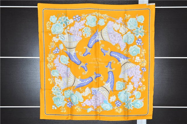 Authentic HERMES Carre 90 Scarf "MATSUZAKAYA" Silk Orange Box 8970E