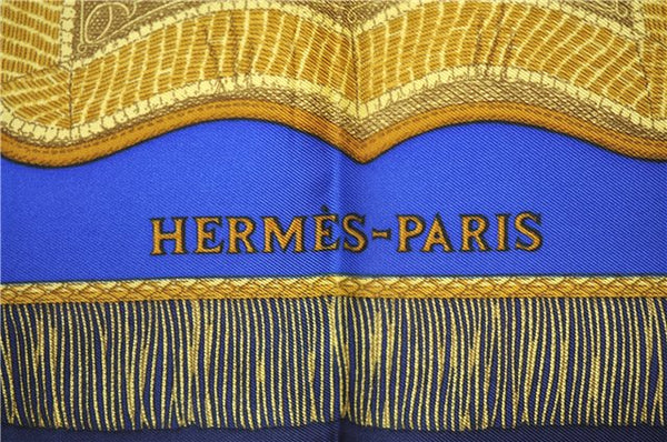 Authentic HERMES Carre 90 Scarf "Poste et Cavalerie" Silk Navy 8971E