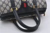 Authentic GUCCI Sherry Line Hand Boston Bag Purse GG PVC Leather Navy Blue 8972D