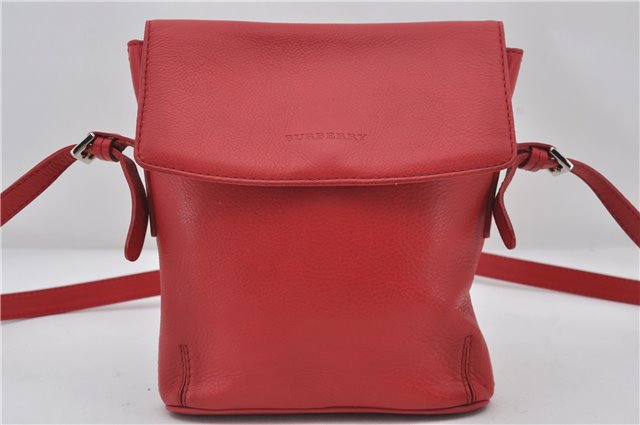 Authentic BURBERRY Vintage Leather Shoulder Cross Body Bag Purse Red 8973E
