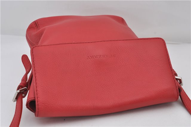 Authentic BURBERRY Vintage Leather Shoulder Cross Body Bag Purse Red 8973E