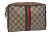 Authentic GUCCI Web Sherry Line Clutch Hand Bag Purse GG PVC Leather Brown 8974D