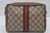 Authentic GUCCI Web Sherry Line Clutch Hand Bag Purse GG PVC Leather Brown 8974D