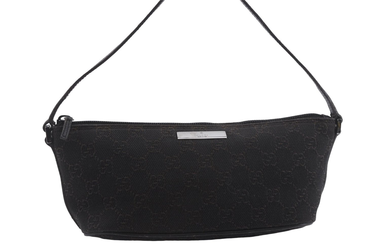 Authentic GUCCI Vintage Hand Bag Pouch Purse GG Canvas Leather 07198 Brown 8975D