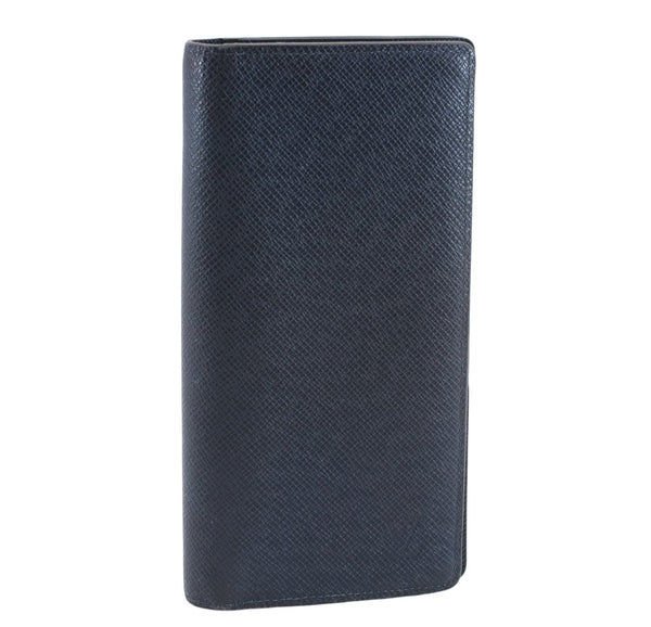 Auth Louis Vuitton Taiga Portefeuille Brazza Long Wallet Navy M30502 LV 8984D