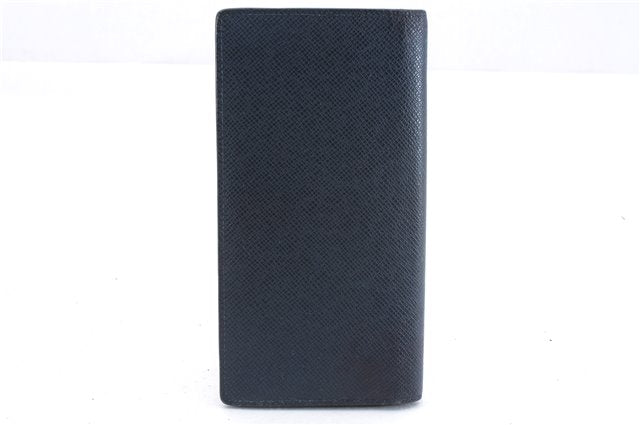 Auth Louis Vuitton Taiga Portefeuille Brazza Long Wallet Navy M30502 LV 8984D