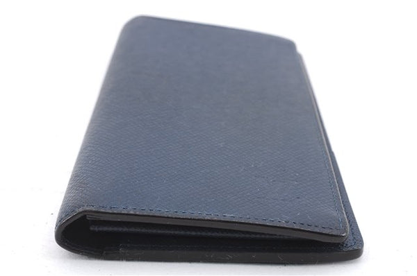 Auth Louis Vuitton Taiga Portefeuille Brazza Long Wallet Navy M30502 LV 8984D