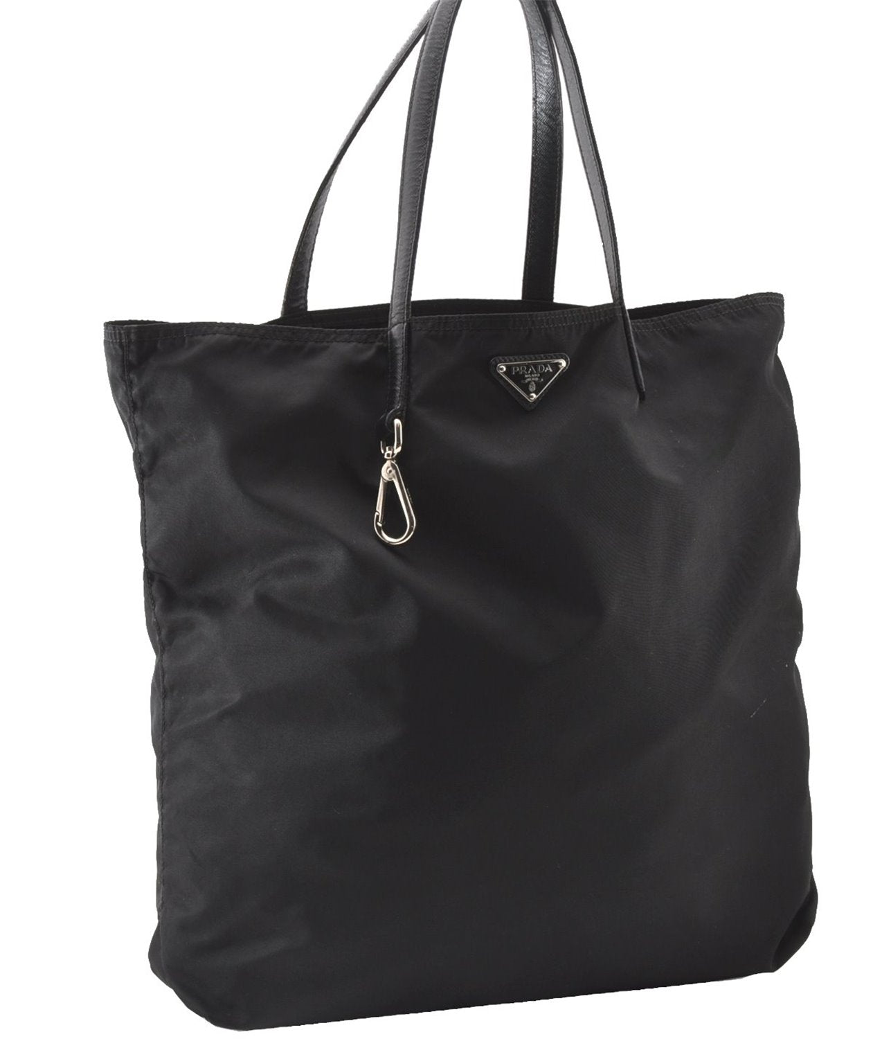 Authentic PRADA Vintage Nylon Tessuto Leather Shoulder Tote Bag Black 8984F