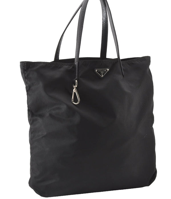 Authentic PRADA Vintage Nylon Tessuto Leather Shoulder Tote Bag Black 8984F