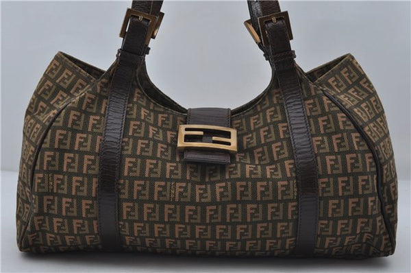 Authentic FENDI Zucchino Shoulder Tote Bag Canvas Leather Khaki Brown 8986D