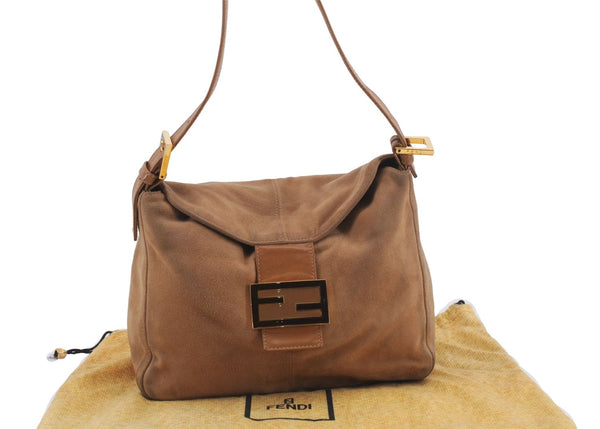Authentic FENDI Vintage Shoulder Hand Bag Purse Suede Leather Beige 8996D